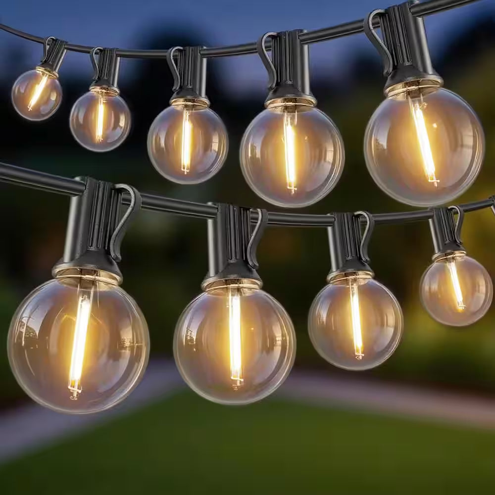 G40 26-Light 50 Ft. Indoor/Outdoor Plug-In LED Globe String-Light Shatterproof Waterproof for Porch Bistro Backyard