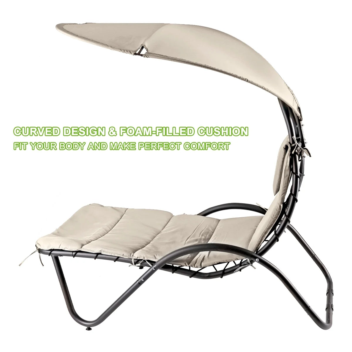 Hanging Chaise Lounger Chair Patio Porch Arc Swing Hammock Chair Canopy Outdoor [Beige]