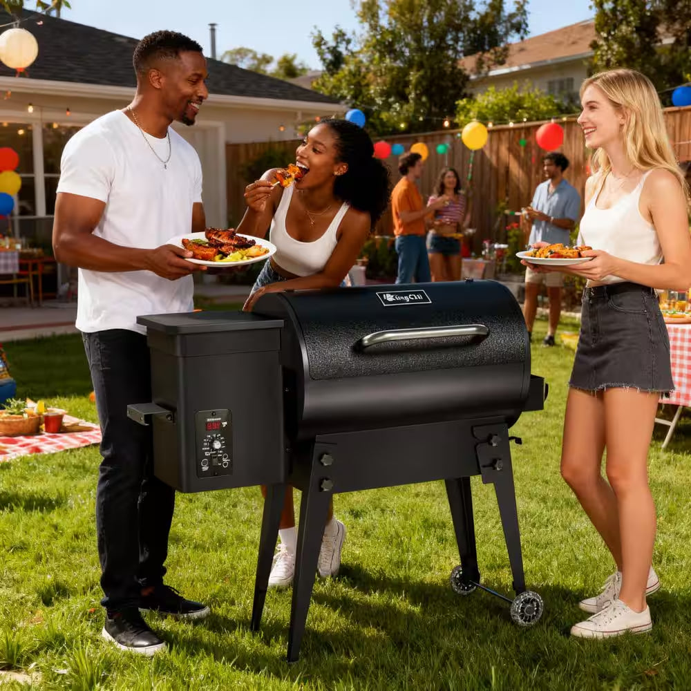 456 Sq. In. Wood Pellet Grill and Smoker BBQ with PID Auto Temperature Control, Folding Legs for Patio or RV in Black