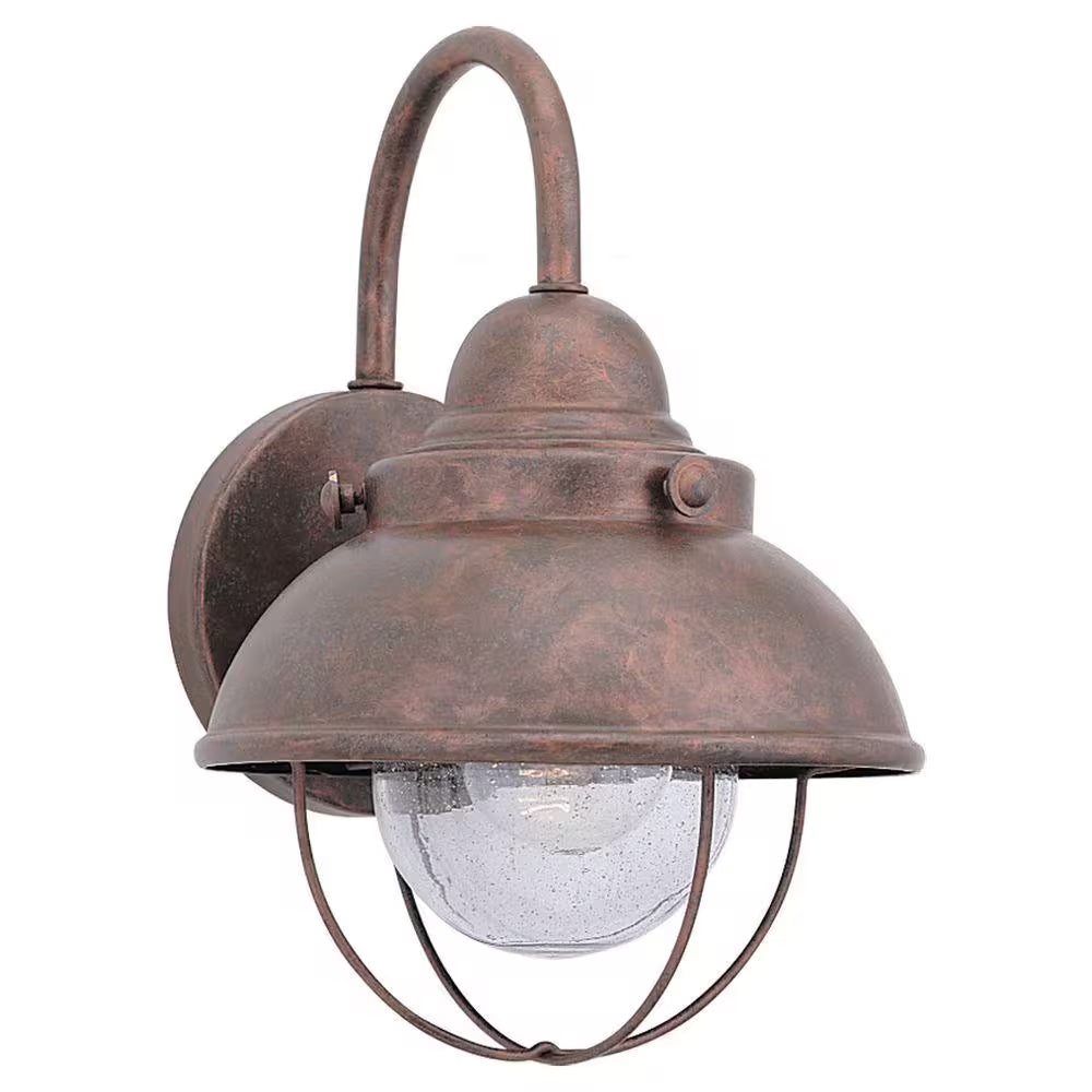 Sebring 8 In. W 1-Light Weathered Copper Outdoor 11.25 In. Wall Lantern Sconce with Clear Seeded Glass