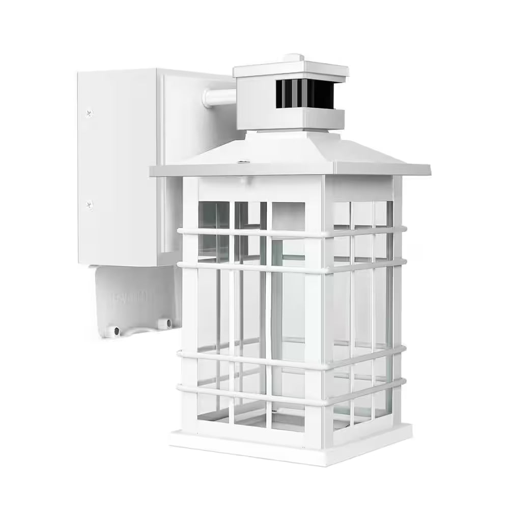 Outdoor Lantern Motion Sensor Porch Light with GFCI Outlets, 11.4'' Dusk to Dawn Outdoor Wall Light White