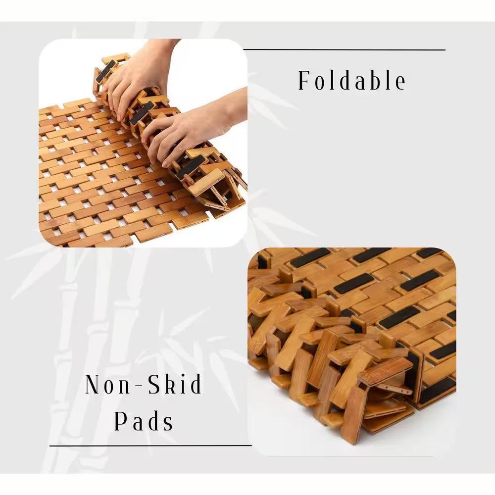 Bath Slats Roll-Up Foldable Shower Door Rug Anti-Slippery Natural 18"X 18"