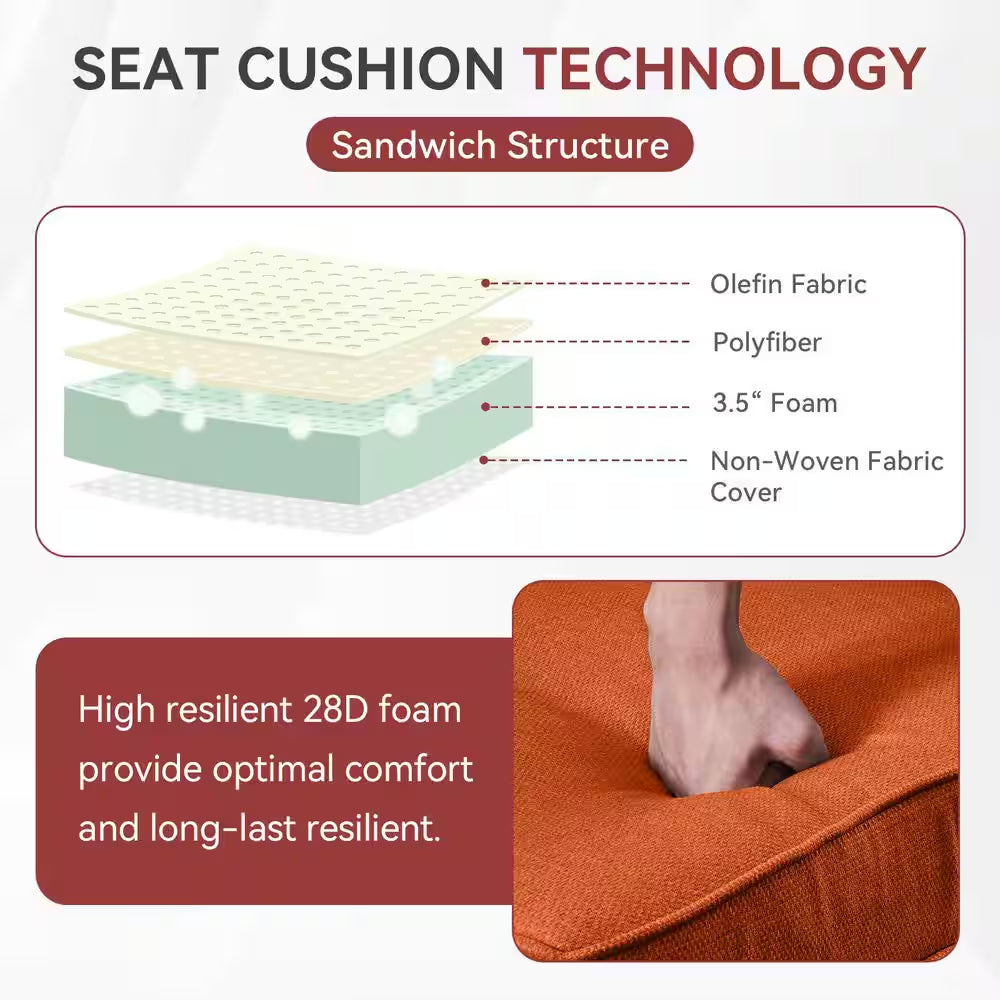 22 In. X 25 In. 10-Piece Deep Seating Outdoor Lounge Chair Replacement Cushion and Back Pillow in Orange