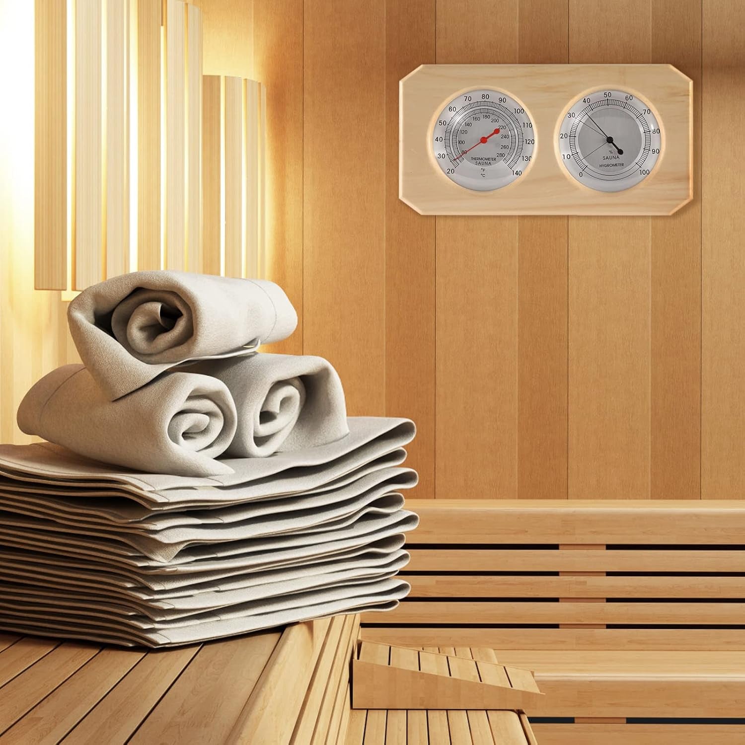 2 in 1 Sauna Wooden Sauna Hygrothermograph Indoor Fahrenheit Thermometer and Hygrometer for Hotel or Sauna Room