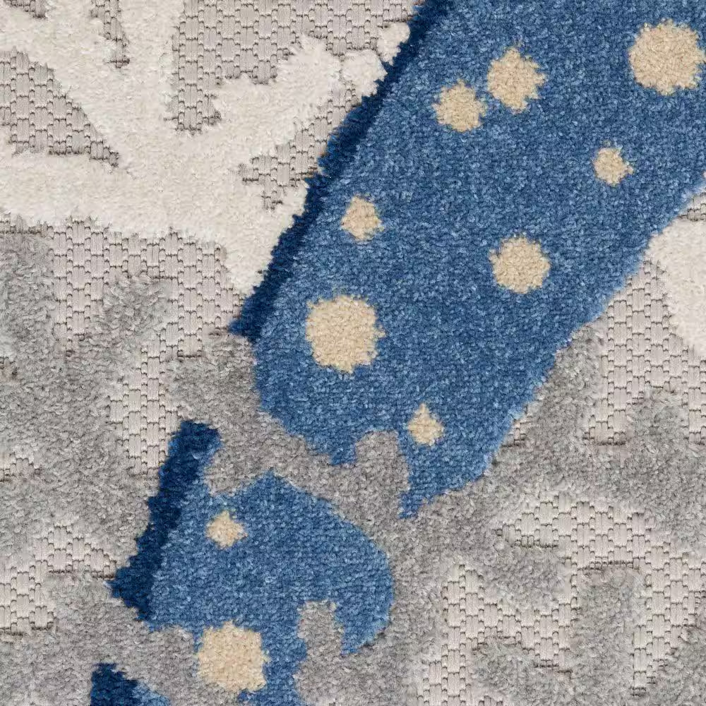 Aloha Blue/Gray 8 Ft. X 11 Ft. Floral Modern Indoor/Outdoor Patio Area Rug