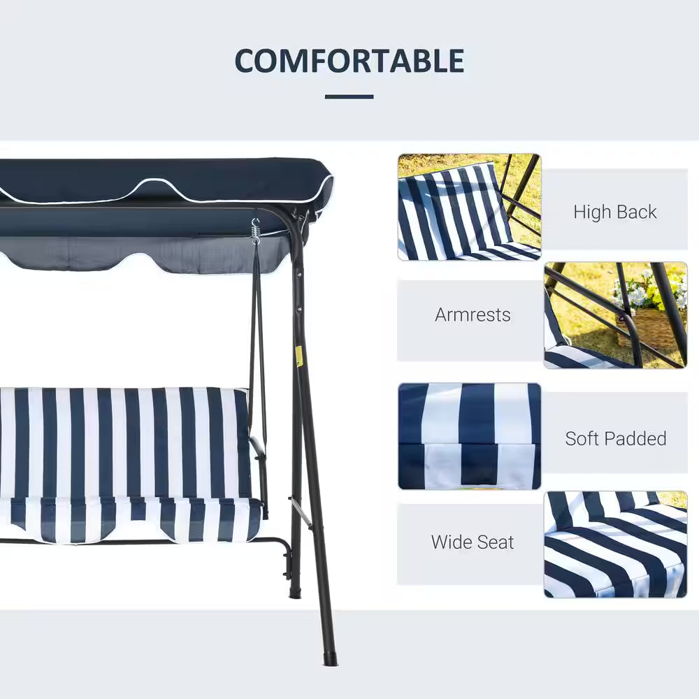 Black Metal Patio Swing with Canopy, Outdoor Yard Glider Swing Chair with Stand