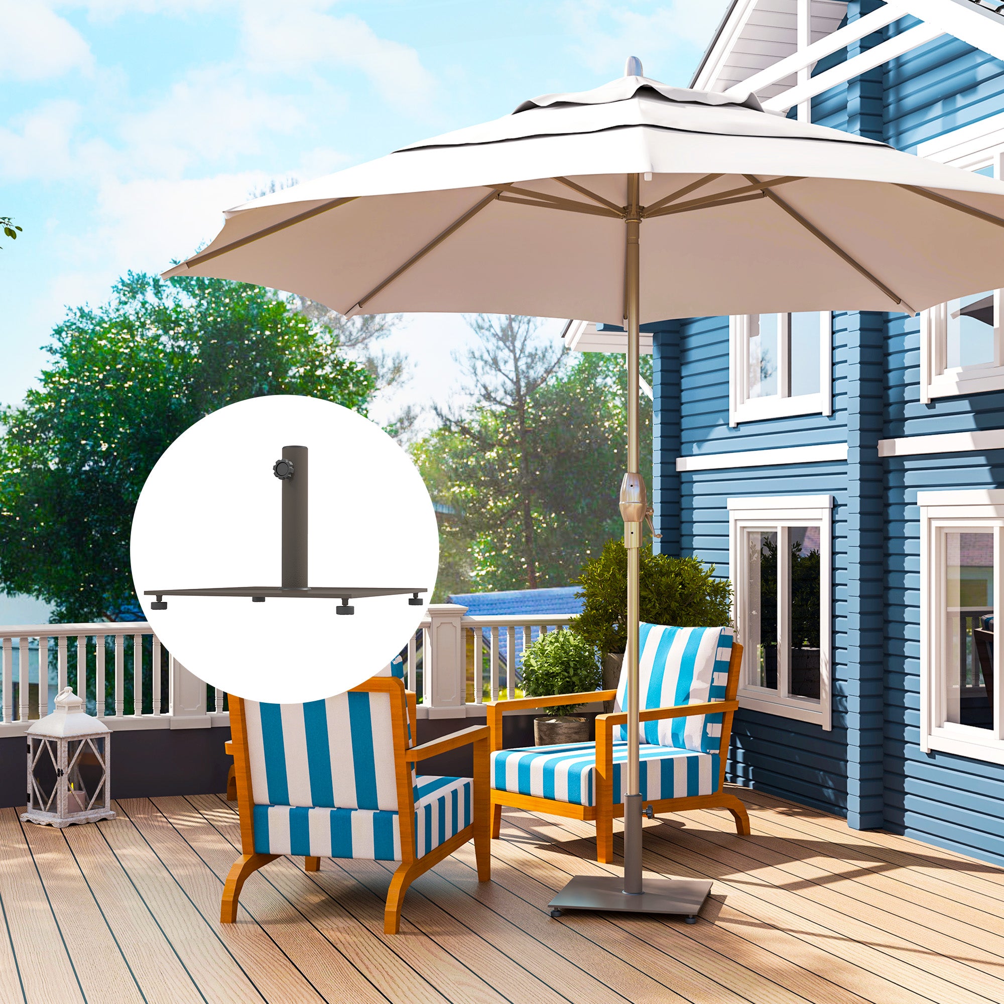 Square Patio Umbrella Base, 29 Lbs Metal Umbrella Stand Base with Adjustable Foot Pads, Heavy Duty Patio Umbrella Holder for 1.51.9 Umbrella Poles for Outdoor, Lawn, Poolside, Brown