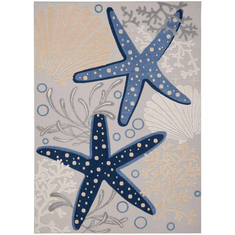Aloha Blue/Gray 8 Ft. X 11 Ft. Floral Modern Indoor/Outdoor Patio Area Rug