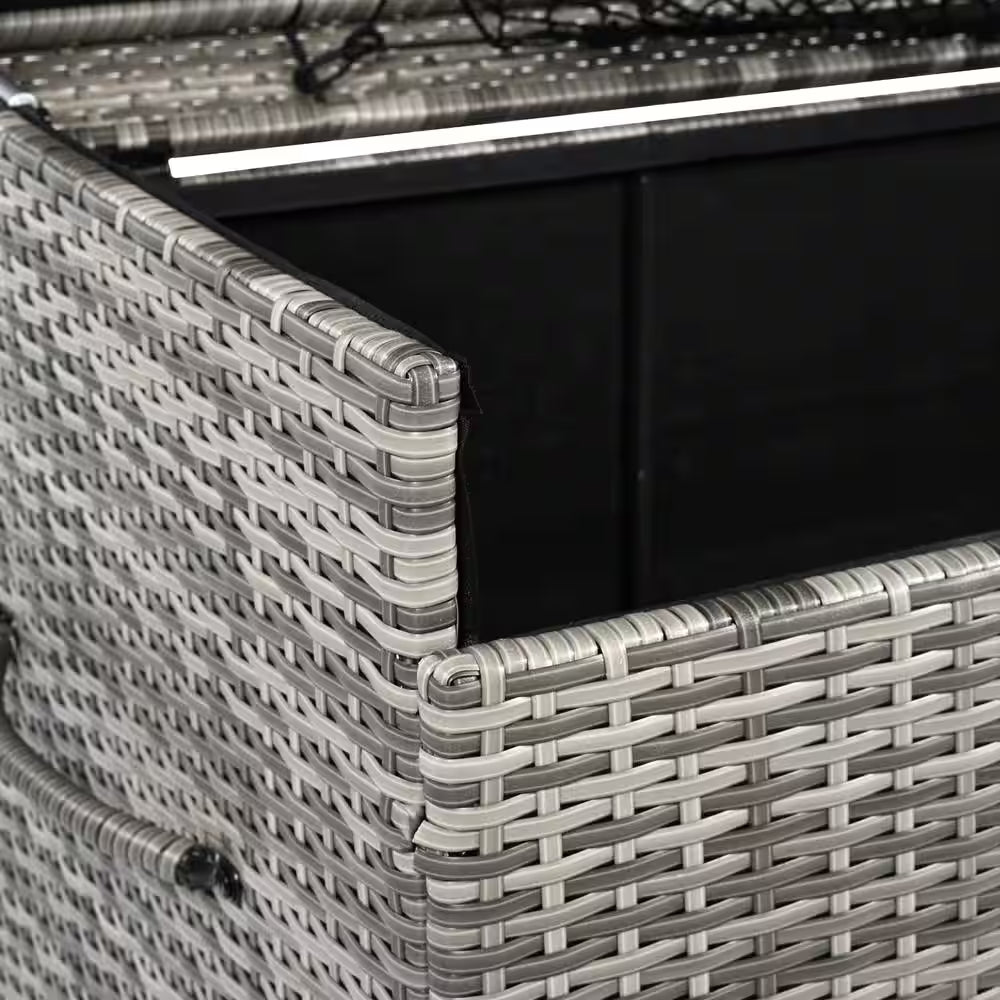 200 Gal. Gray Rattan Deck Box with Wheels All-Weather Outdoor Storage Box Wicker Storage Bin and Galvanized Steel Frame