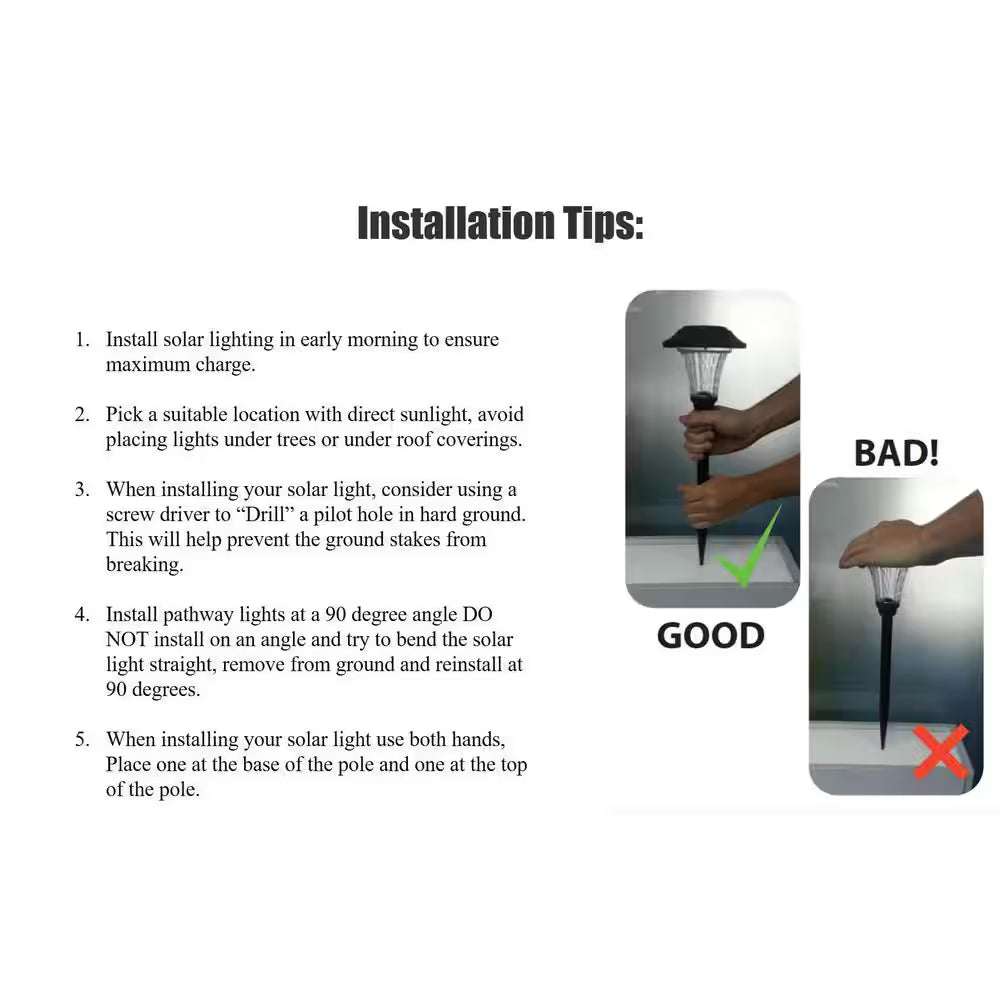 Lauder 20-40 Lumen Black LED Outdoor Solar Path Light with Glass Lens, Dual White and High-Low (4-Pack)