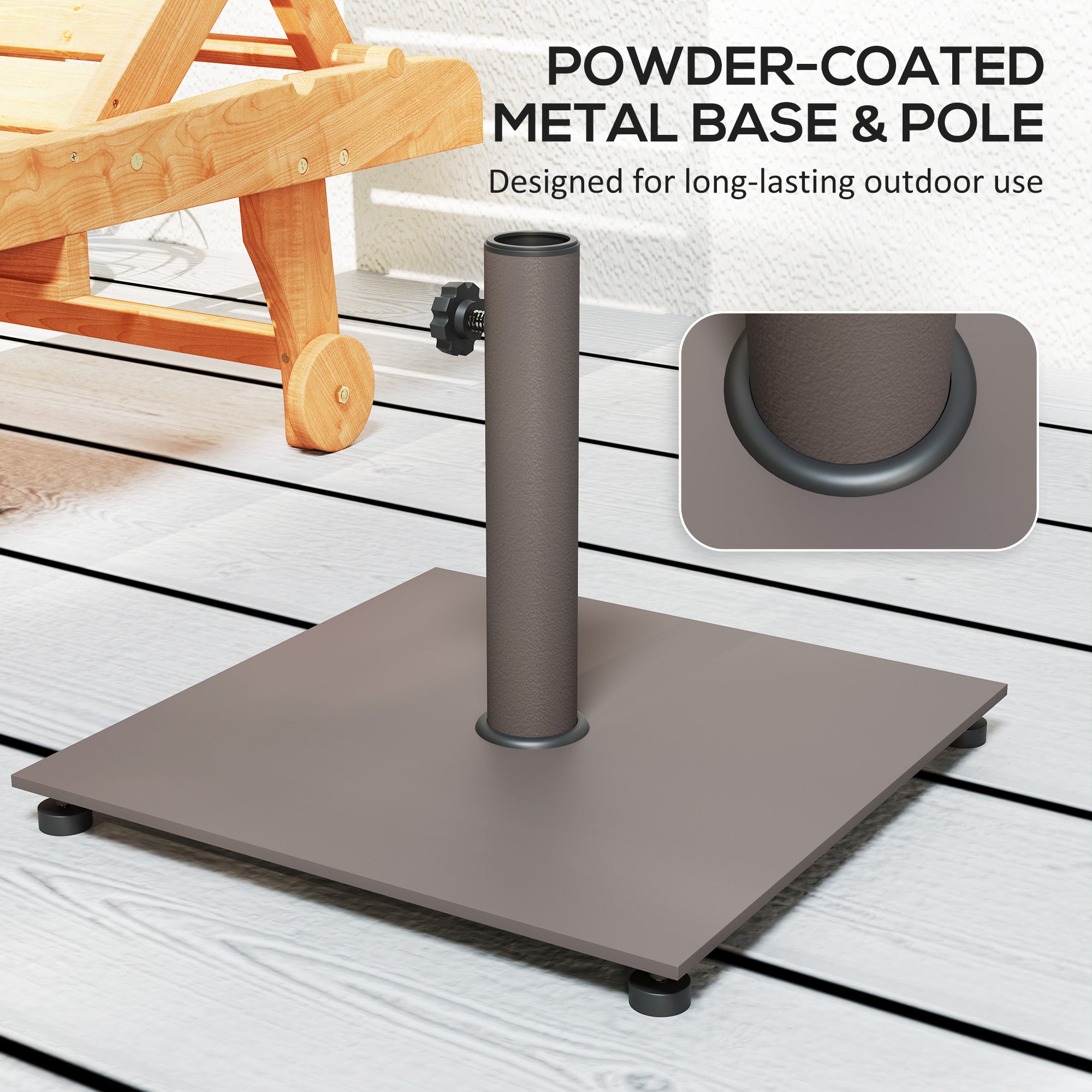 Square Patio Umbrella Base, 29 Lbs Metal Umbrella Stand Base with Adjustable Foot Pads, Heavy Duty Patio Umbrella Holder for 1.51.9 Umbrella Poles for Outdoor, Lawn, Poolside, Brown