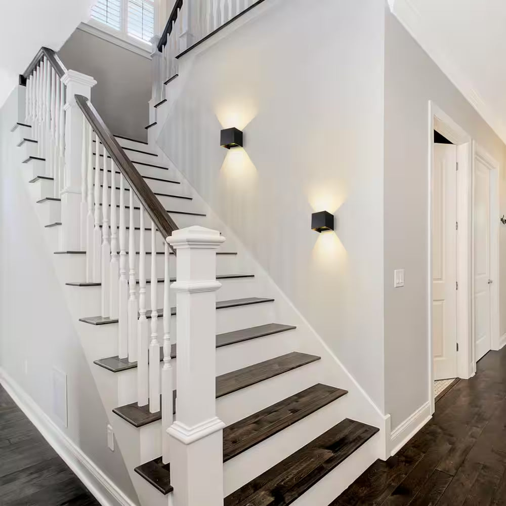4 In. 2-Light Matte Black Aluminum Cube LED Outdoor Hardwired Wall Lantern Sconce with Adjustable Light Beam (2-Pack)