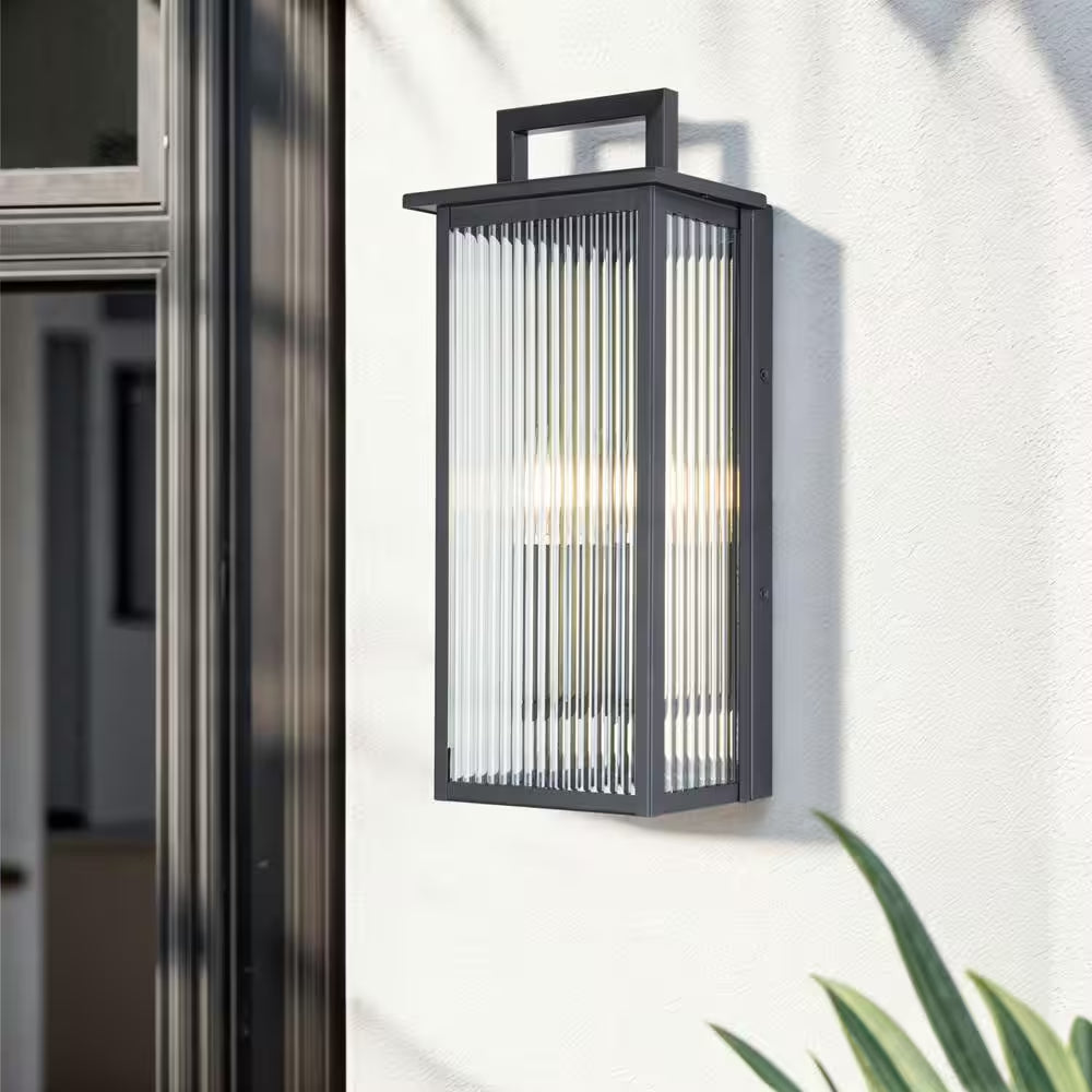 Montpelier 2-Light Black Hardwired 18 In. H Outdoor Sconce Dusk to Dawn Wall Lantern Sconce