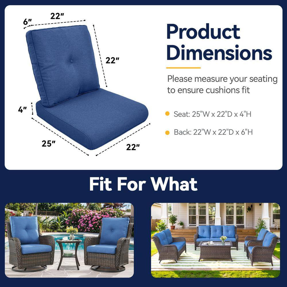 Carolina Square 22 In. X 25 In. X 4 In. Deep Seating 2-Piece Outdoor Lounge Chair Loveseat Cushion in Navy