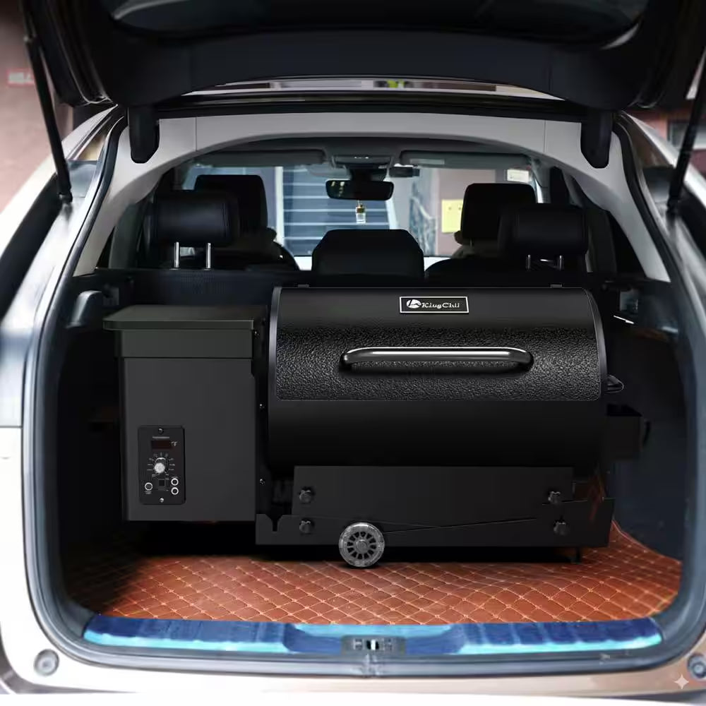 456 Sq. In. Wood Pellet Grill and Smoker BBQ with PID Auto Temperature Control, Folding Legs for Patio or RV in Black