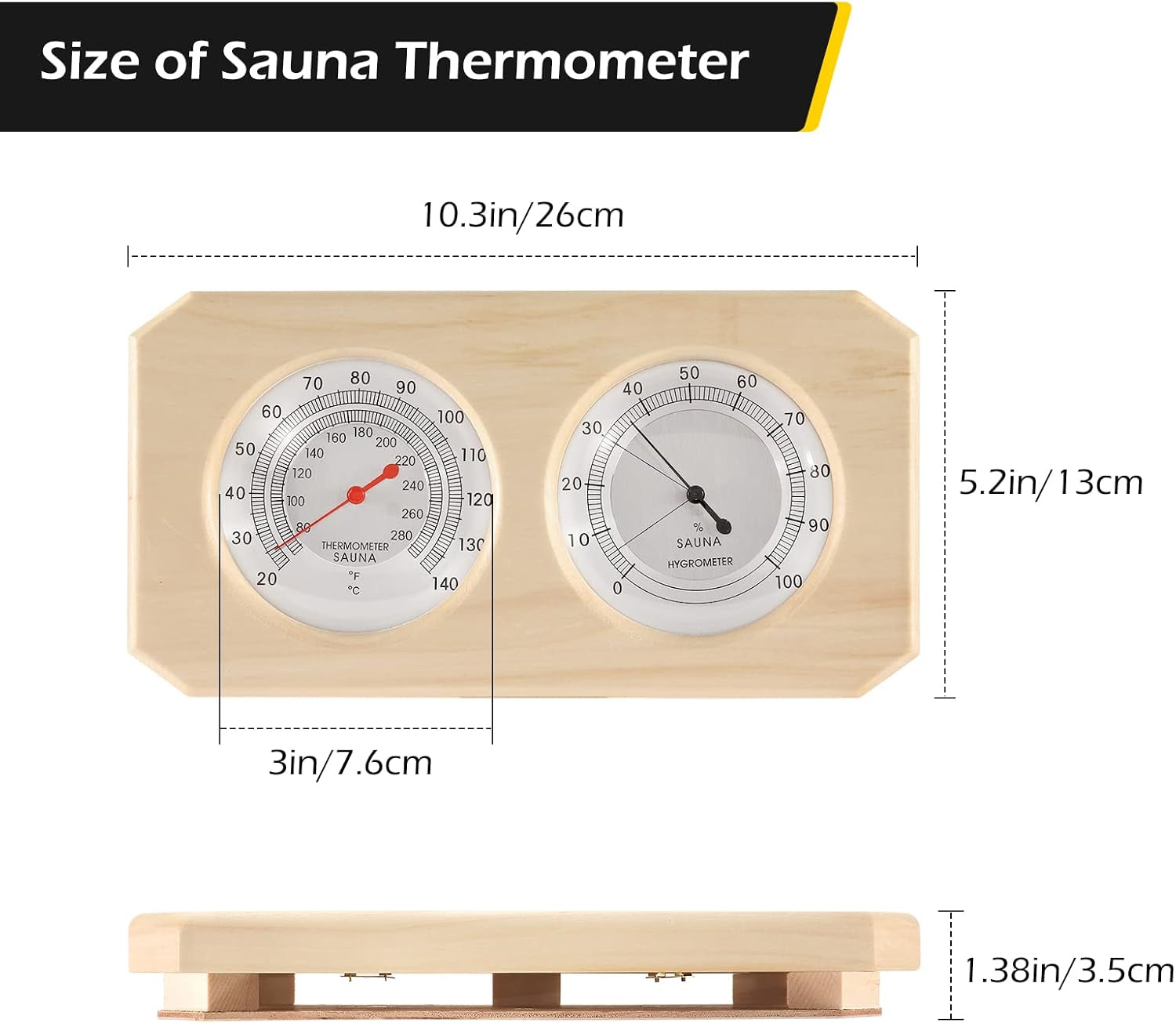2 in 1 Sauna Wooden Sauna Hygrothermograph Indoor Fahrenheit Thermometer and Hygrometer for Hotel or Sauna Room