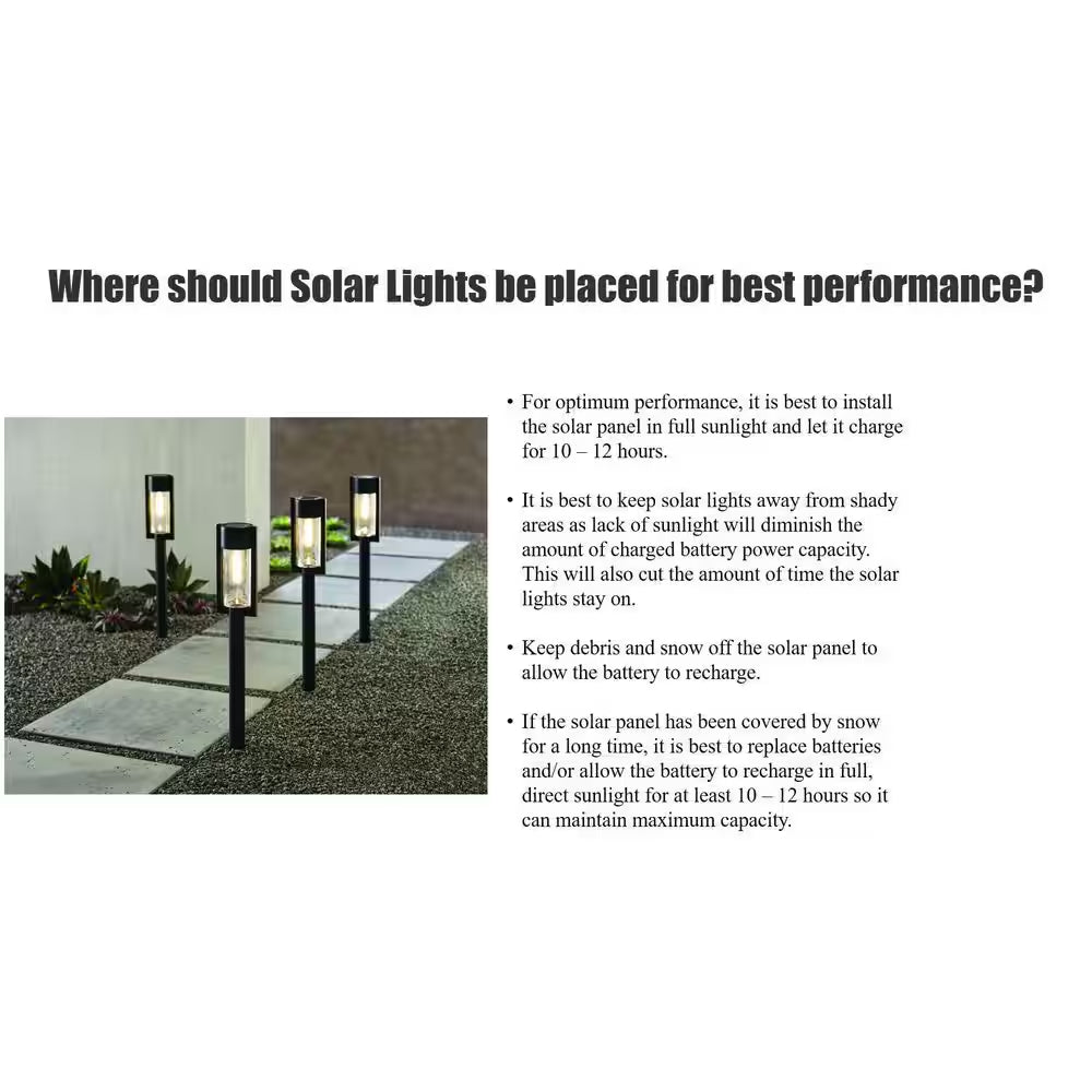 Lauder 20-40 Lumen Black LED Outdoor Solar Path Light with Glass Lens, Dual White and High-Low (4-Pack)