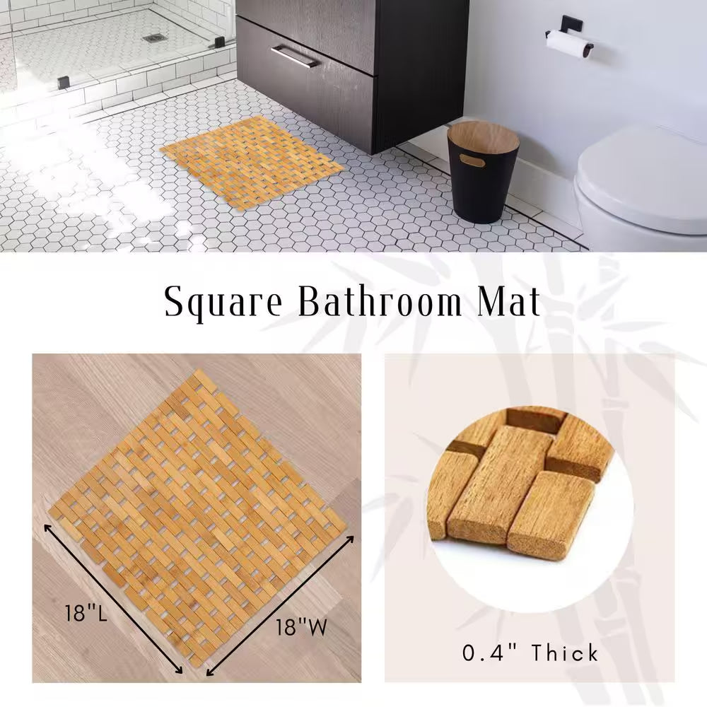 Bath Slats Roll-Up Foldable Shower Door Rug Anti-Slippery Natural 18"X 18"