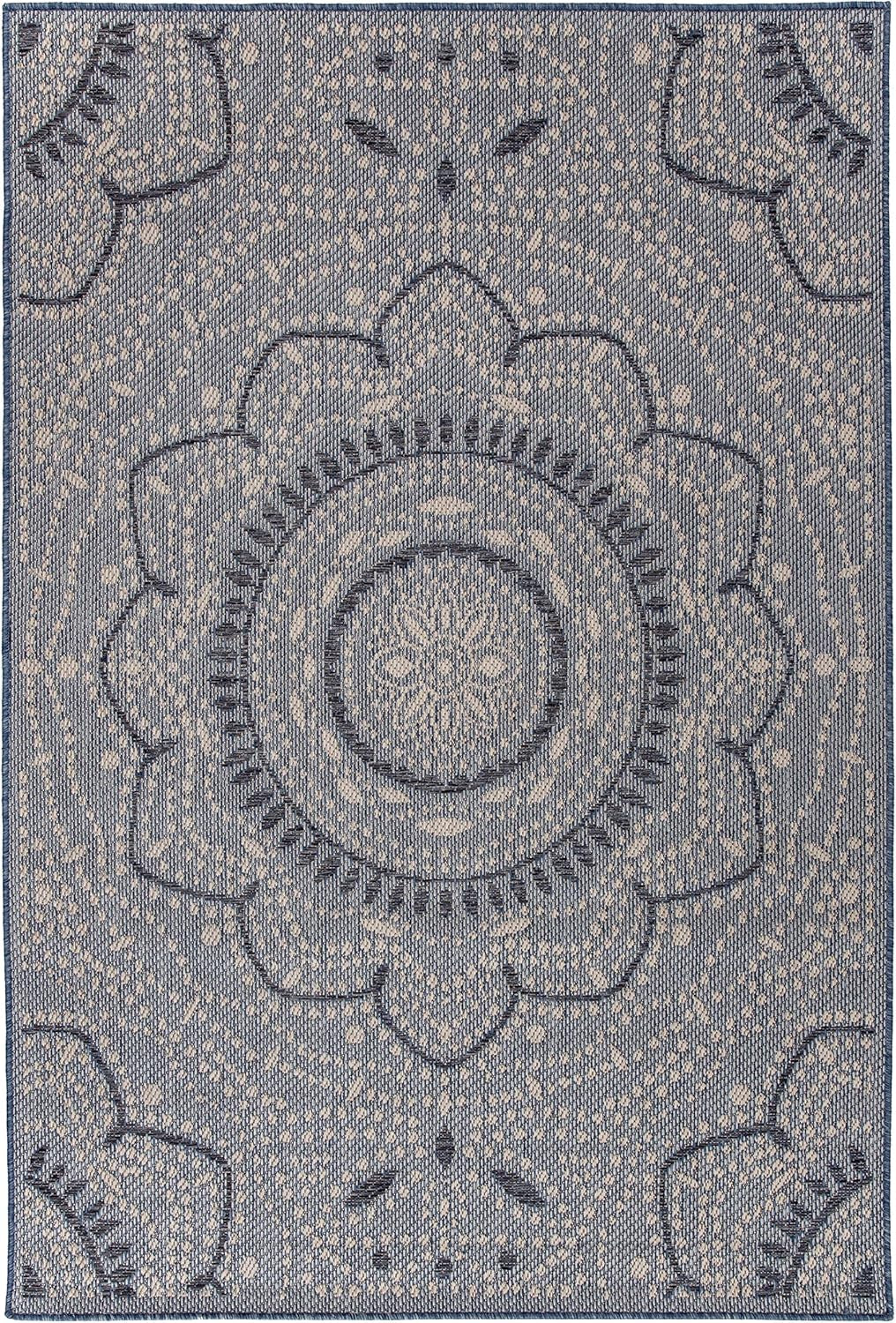 Blue Medallion Indoor/Outdoor Area Rug — Fade Resistant for Living Room, Dining Room and Office, 7'10" X 10'