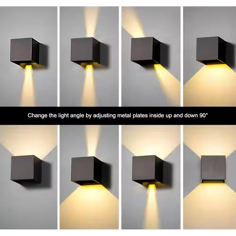 4 In. 2-Light Matte Black Aluminum Cube LED Outdoor Hardwired Wall Lantern Sconce with Adjustable Light Beam (2-Pack)