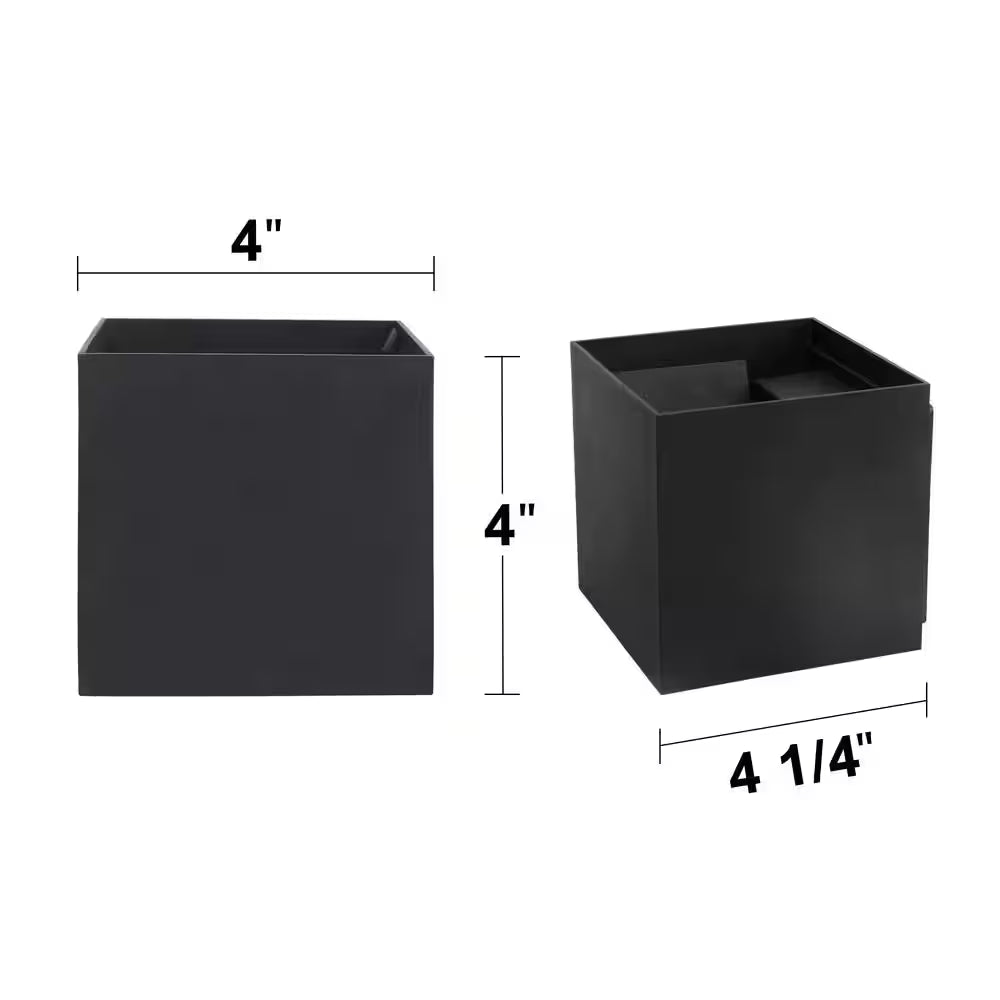 4 In. 2-Light Matte Black Aluminum Cube LED Outdoor Hardwired Wall Lantern Sconce with Adjustable Light Beam (2-Pack)