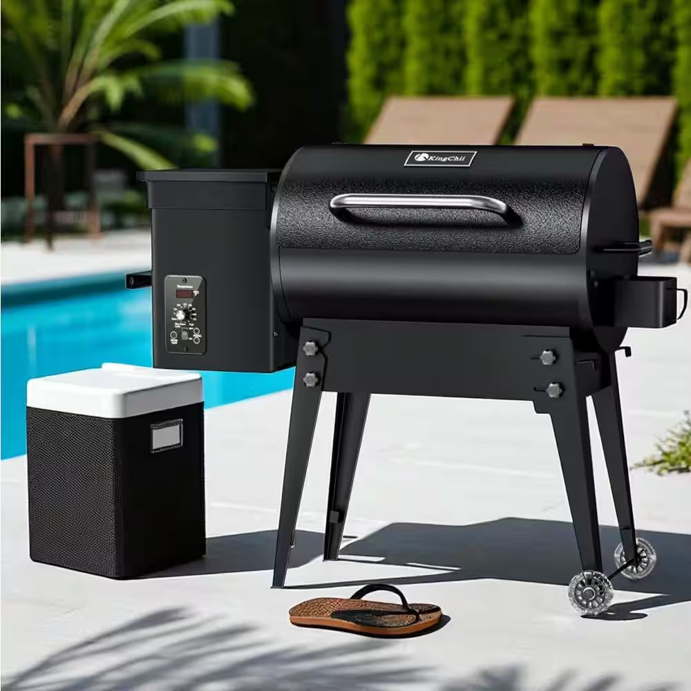 456 Sq. In. Wood Pellet Grill and Smoker BBQ with PID Auto Temperature Control, Folding Legs for Patio or RV in Black