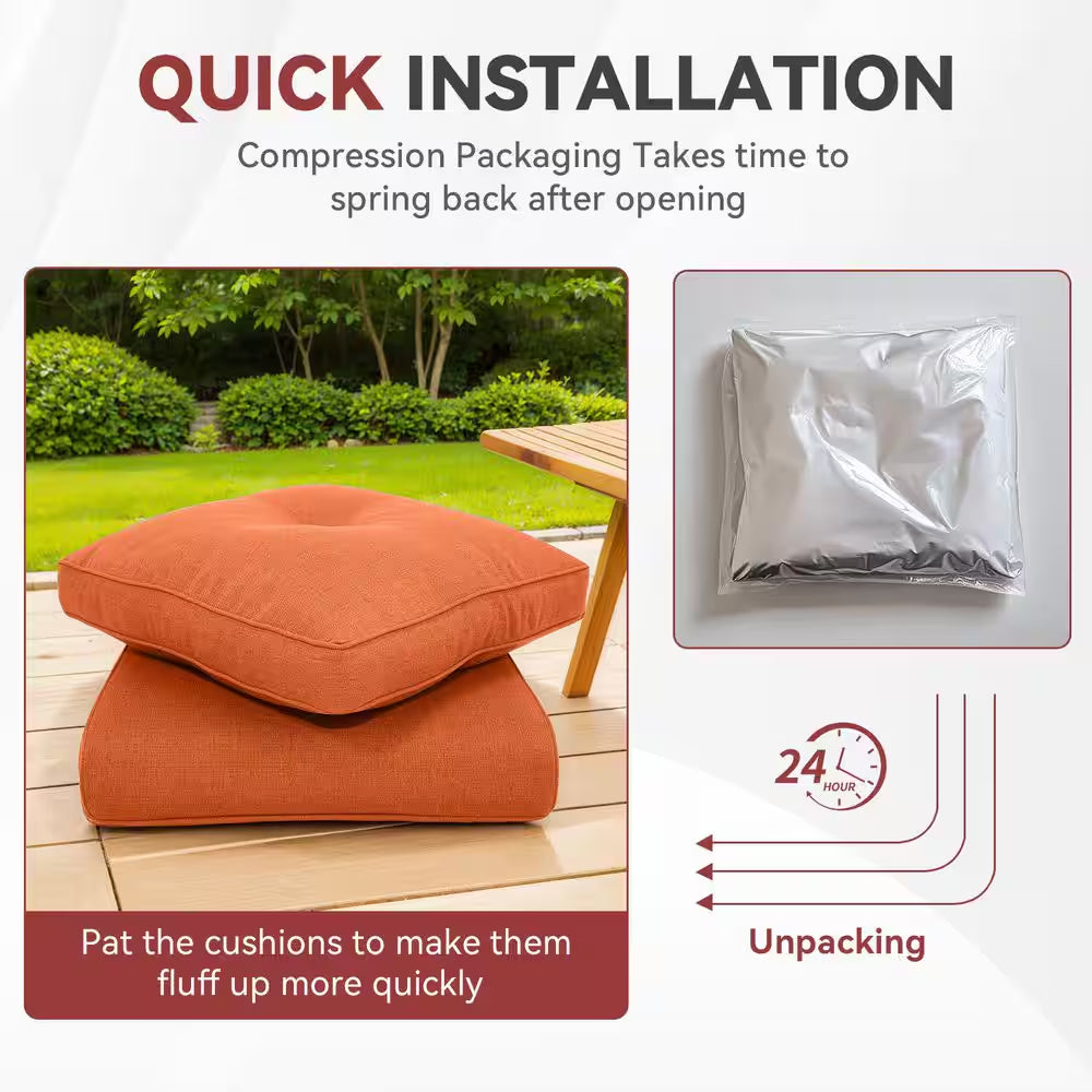 22 In. X 25 In. 10-Piece Deep Seating Outdoor Lounge Chair Replacement Cushion and Back Pillow in Orange