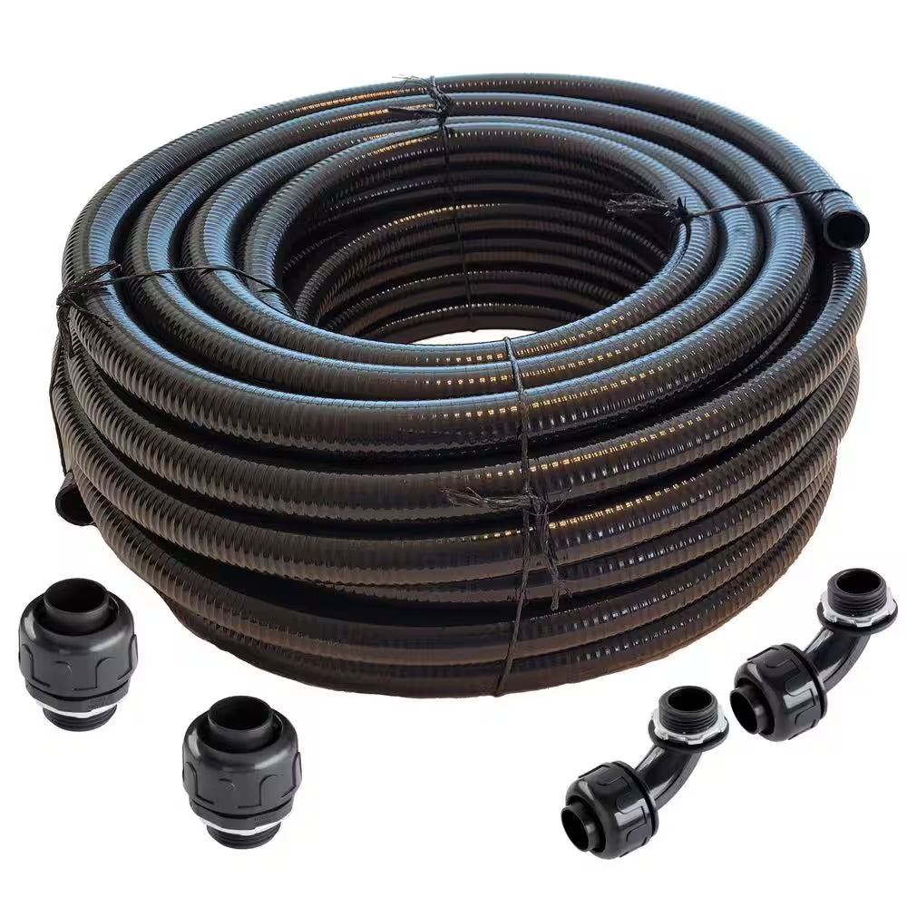 1/2 In. X 50 Ft. Black Non Metallic Flexible Liquid Tight Electrical Conduit with Fittings
