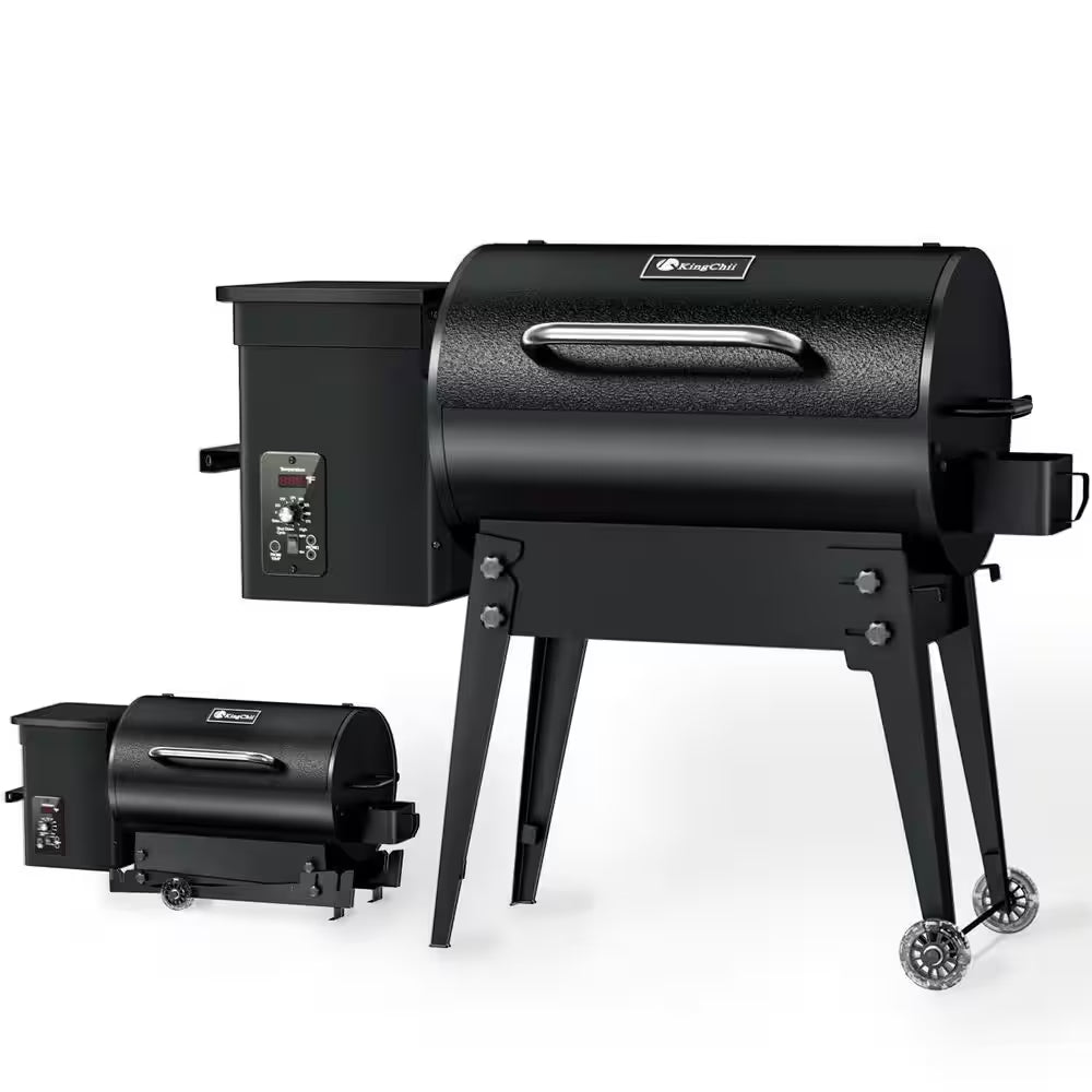 456 Sq. In. Wood Pellet Grill and Smoker BBQ with PID Auto Temperature Control, Folding Legs for Patio or RV in Black