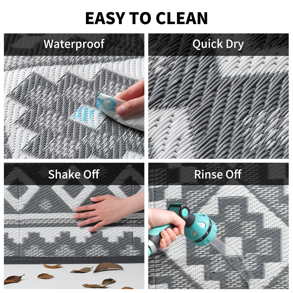 Outdoor Rug 9'X12' Waterproof Reversible Patio Rug Modern Lightweight Plastic Straw Indoor Outdoor Rug for RV Camping Deck Balcony Porch Boho Patio Decor Outdoor Carpet Light Gray