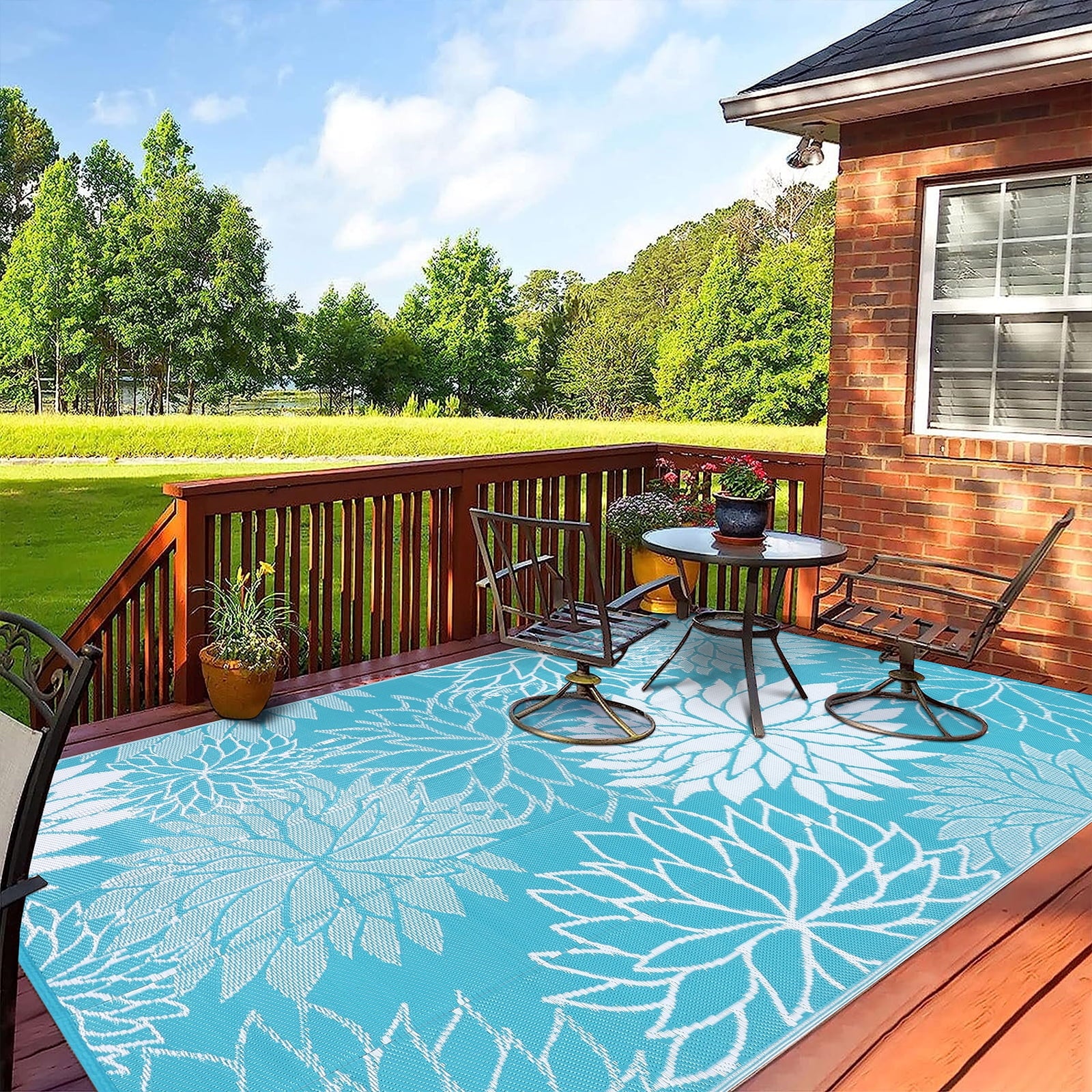 Outdoor Rugs for Patios Clearance 6'X9' Waterproof Patio Mat Plastic Straw Rug Reversible RV Camping Tent Rug outside Area Rug for RV, Patios,Deck, Beach,Balcony, Camping