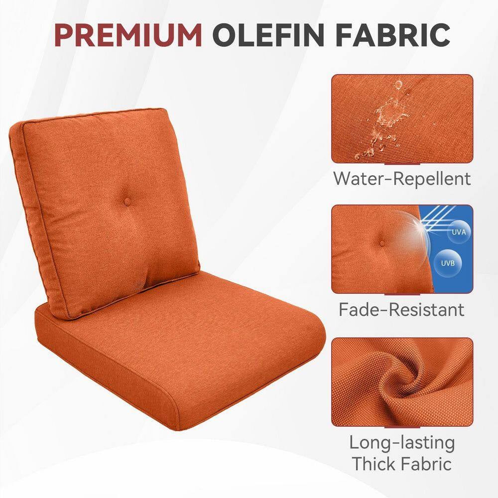22 In. X 25 In. 10-Piece Deep Seating Outdoor Lounge Chair Replacement Cushion and Back Pillow in Orange