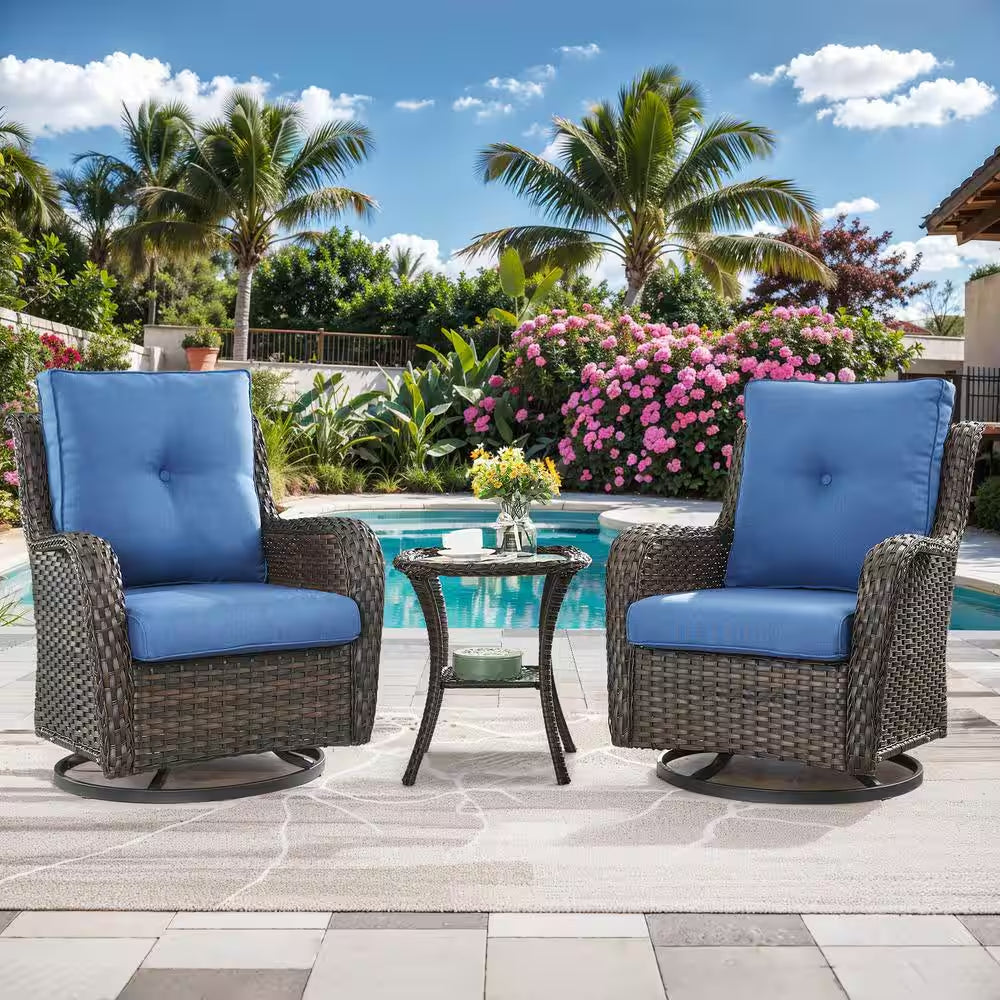 22 In. X 25 In. 6-Piece Deep Seating Outdoor Lounge Chair Replacement Cushion and Back Pillow in Blue
