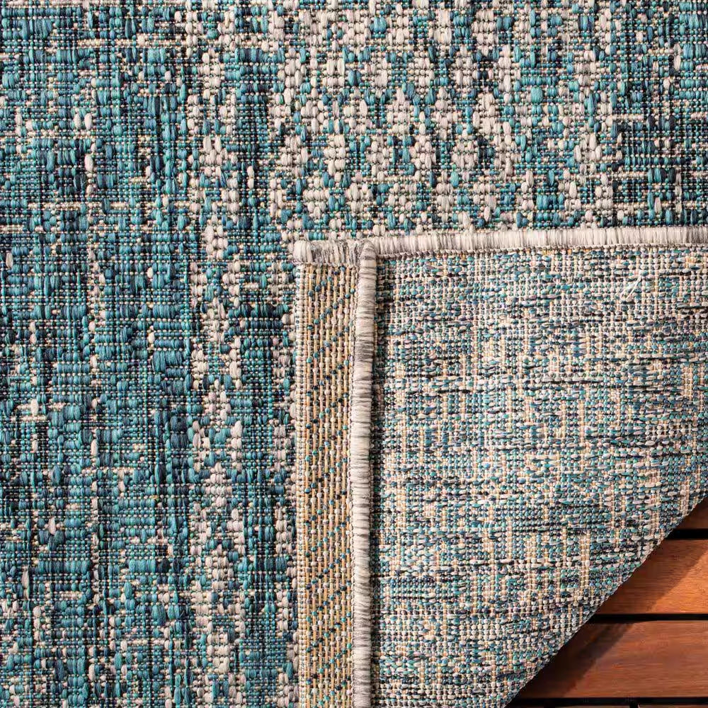 Courtyard Light Gray/Teal 8 Ft. X 11 Ft. Geometric Indoor/Outdoor Patio Area Rug