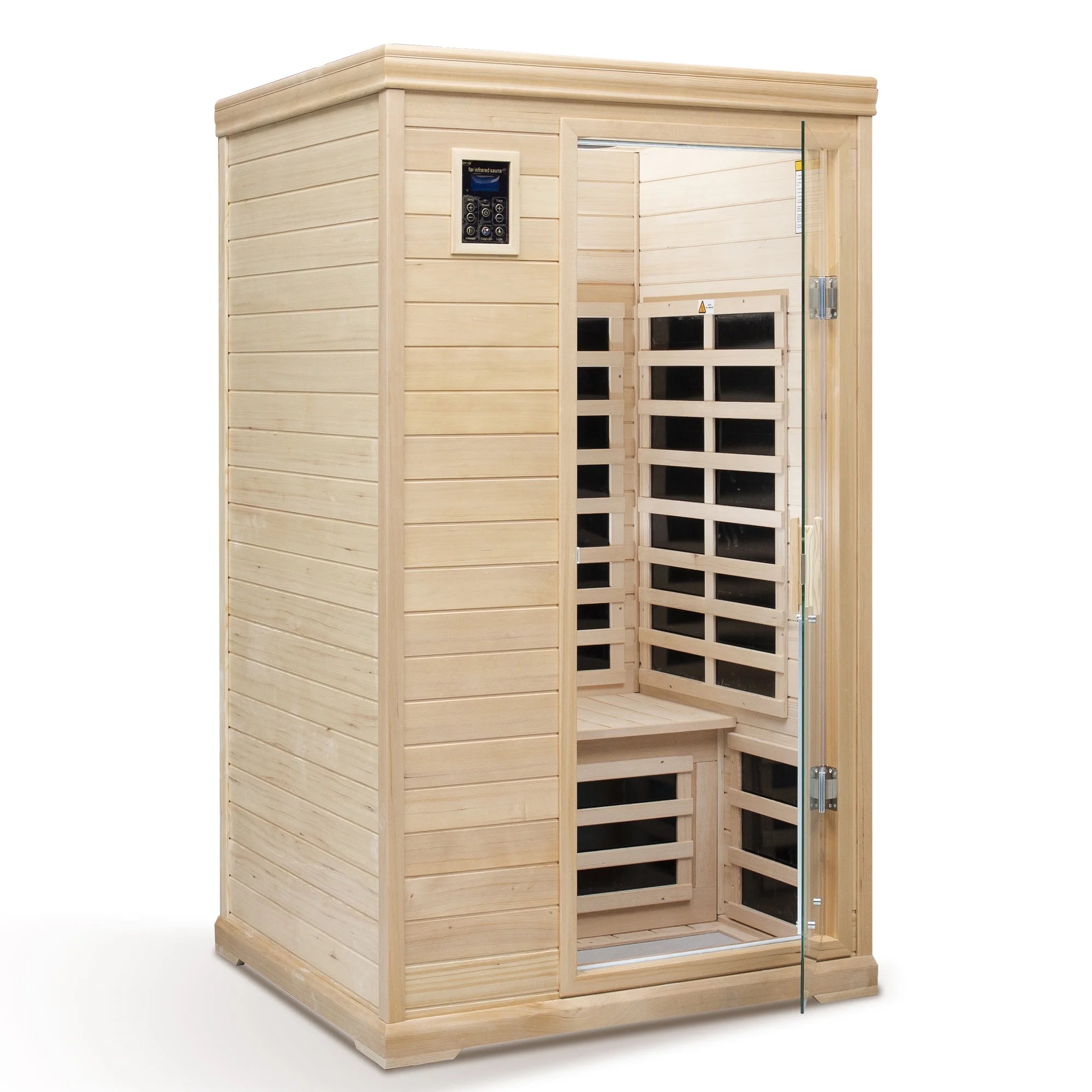 2 Person Far Infrared Sauna for Home, Canadian Hemlock Wood Indoor Dry Sauna with 8 Carbon Heating Panels, Dual Controls, Color Therapy Beauty Light, Bluetooth Speakers