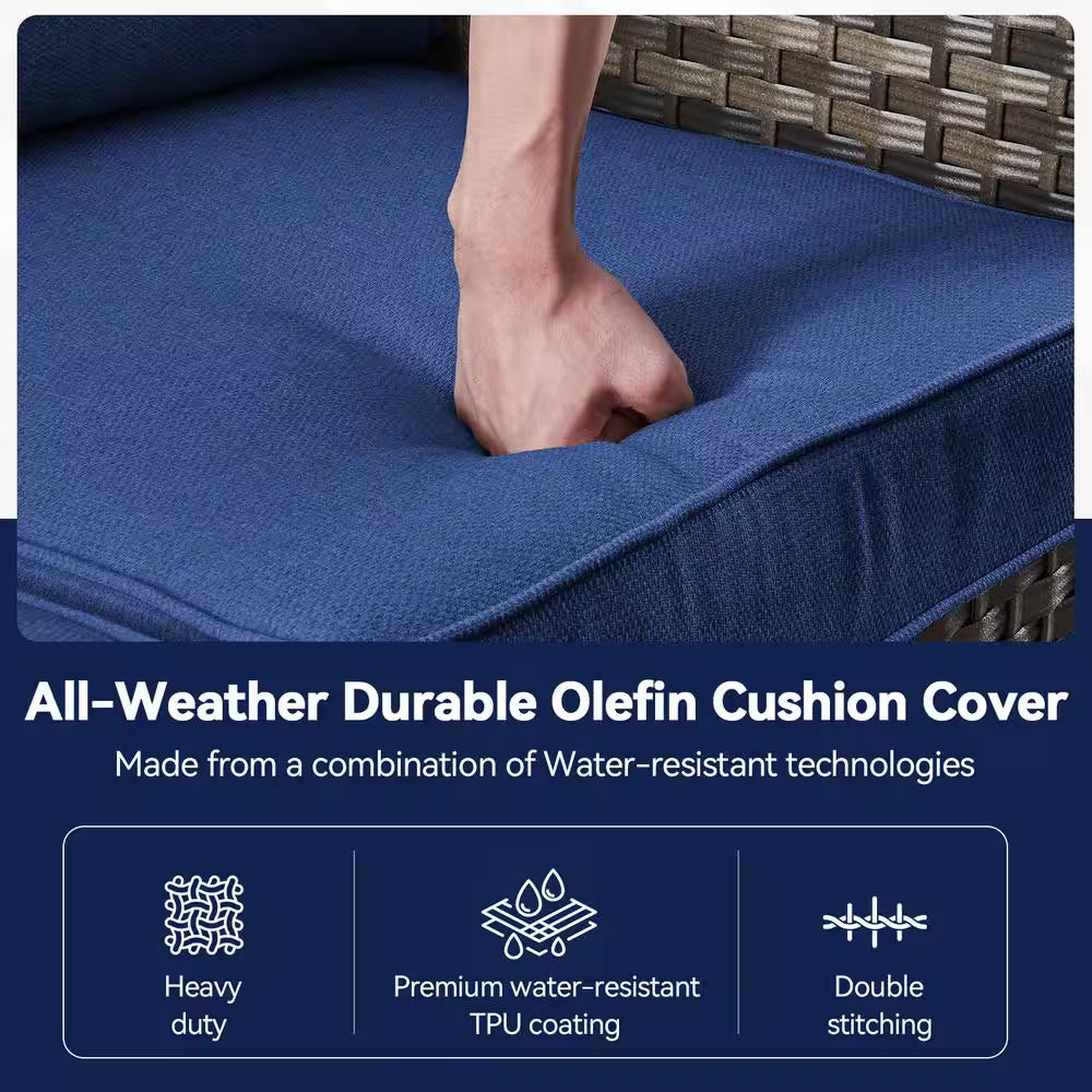 22 In. X 25 In. 6-Piece Deep Seating Outdoor Lounge Chair Replacement Cushion and Back Pillow in Blue
