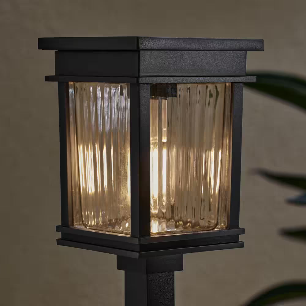 Lauder 20-40 Lumen Black LED Outdoor Solar Path Light with Glass Lens, Dual White and High-Low (4-Pack)