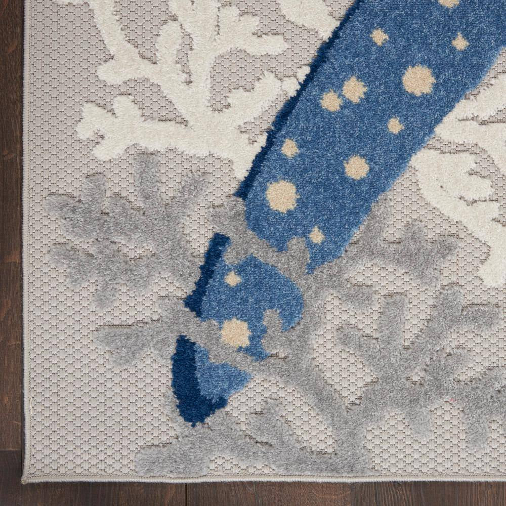 Aloha Blue/Gray 5 Ft. X 7 Ft. Floral Modern Indoor/Outdoor Patio Area Rug