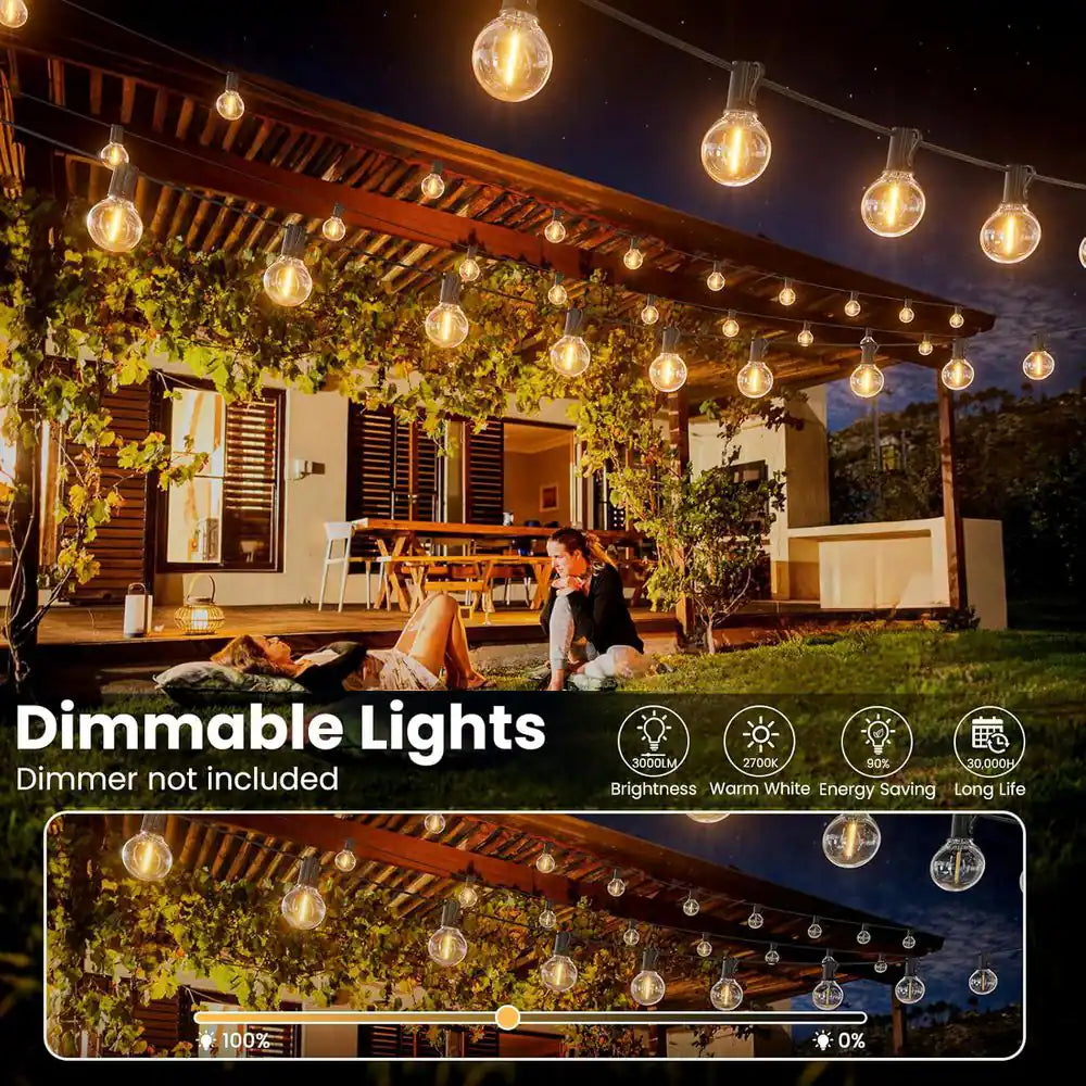 G40 26-Light 50 Ft. Indoor/Outdoor Plug-In LED Globe String-Light Shatterproof Waterproof for Porch Bistro Backyard