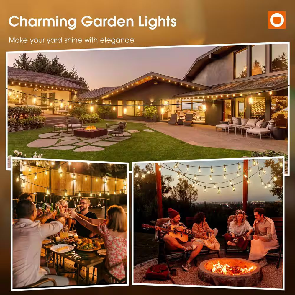 50FT Outdoor String Lights LED Edison Shatterproof Bulbs Weatherproof Commercial Grade Decorative for Patio Garden