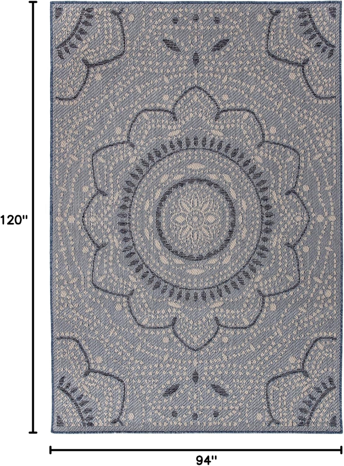 Blue Medallion Indoor/Outdoor Area Rug — Fade Resistant for Living Room, Dining Room and Office, 7'10" X 10'