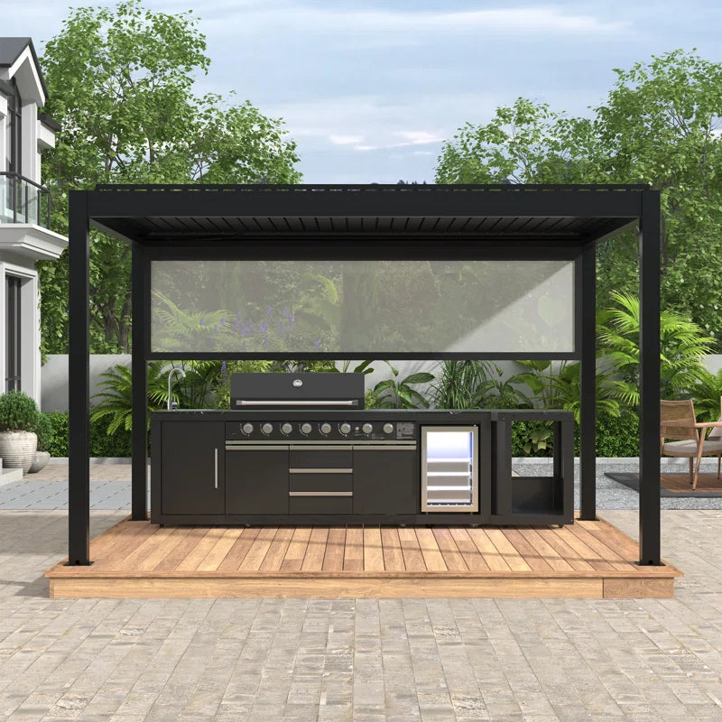 Akoah 4-Piece Modular Outdoor Kitchen Island Set with 8-Burner Grill, Fridge & Wheels