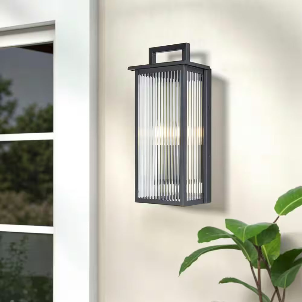 Montpelier 2-Light Black Hardwired 18 In. H Outdoor Sconce Dusk to Dawn Wall Lantern Sconce