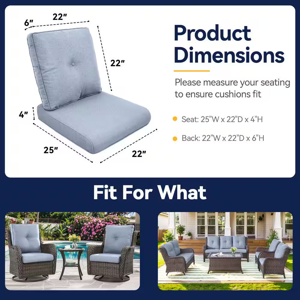 22 In. X 25 In. 8-Piece Deep Seating Outdoor Lounge Chair Replacement Cushion and Back Pillow in Baby Blue