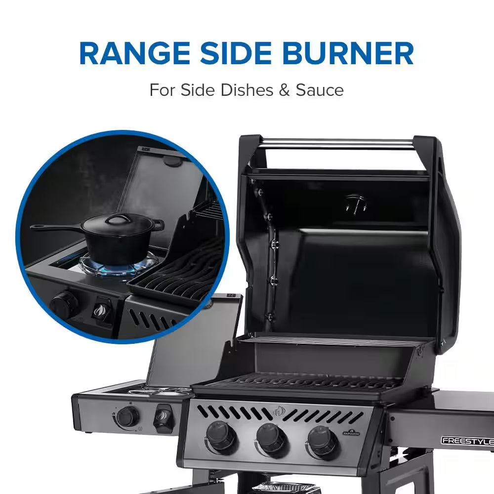 Freestyle 425 4-Burner Propane Gas Grill with Range Side Burner in Graphite Grey