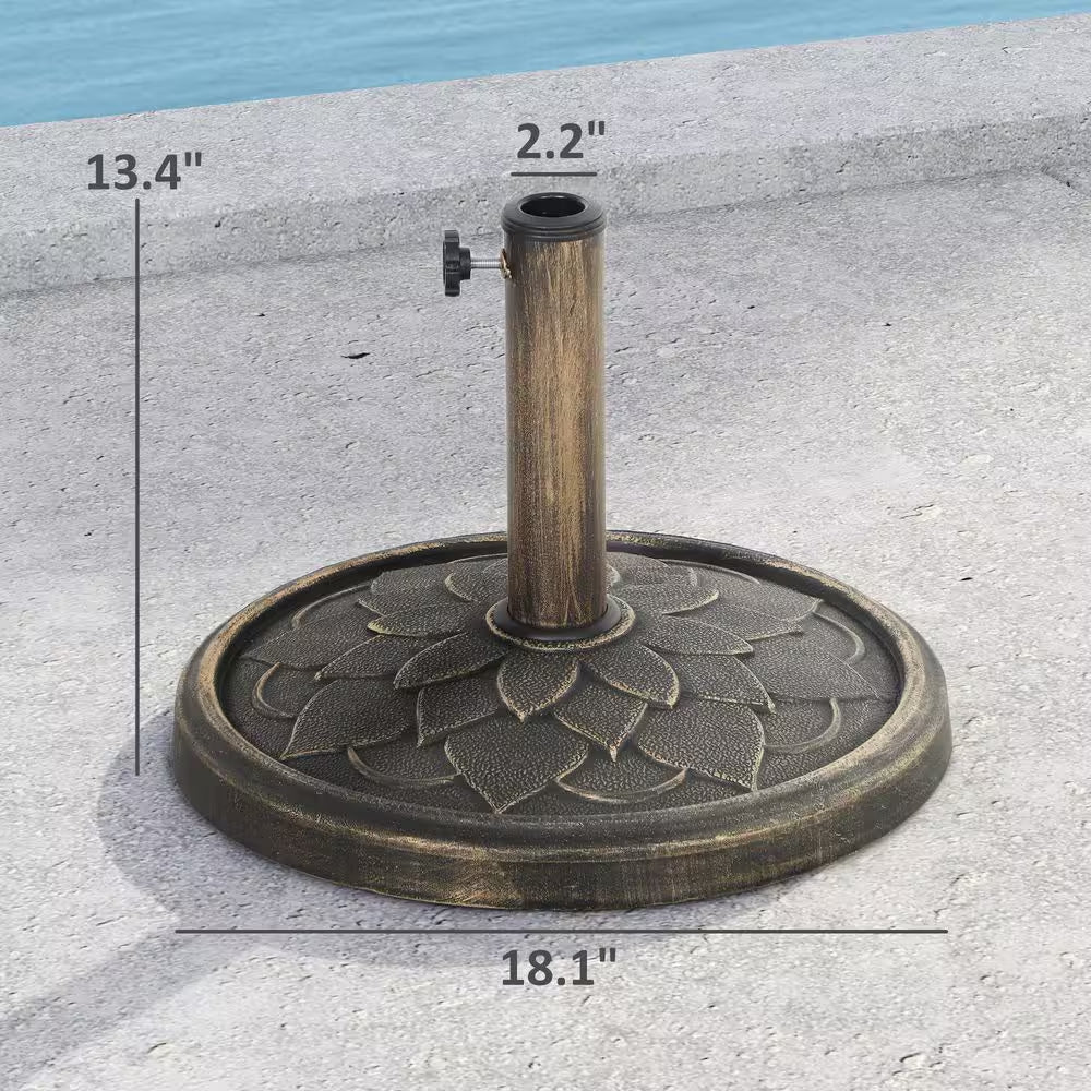 26 Lb. Resin round Patio Umbrella Base, Umbrella Holder for 1.3 In./1.5 In./ 1.9 In. Umbrella Poles in Bronze