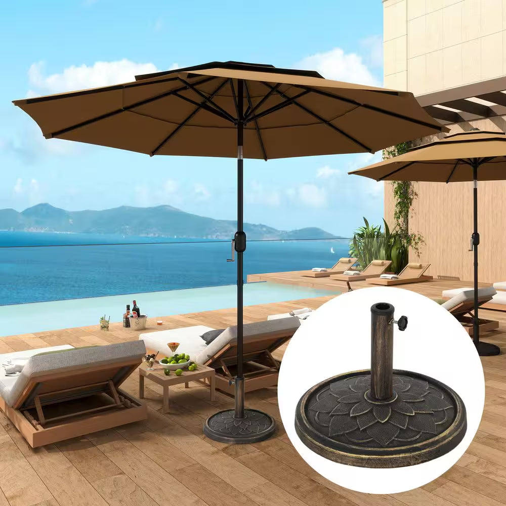 26 Lb. Resin round Patio Umbrella Base, Umbrella Holder for 1.3 In./1.5 In./ 1.9 In. Umbrella Poles in Bronze
